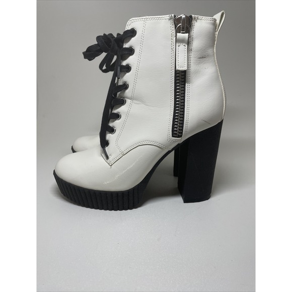 ALDO Geide White Ankle Platform Boots Heels Zip Up Almond Toes Women's Size 8 - Picture 3 of 11